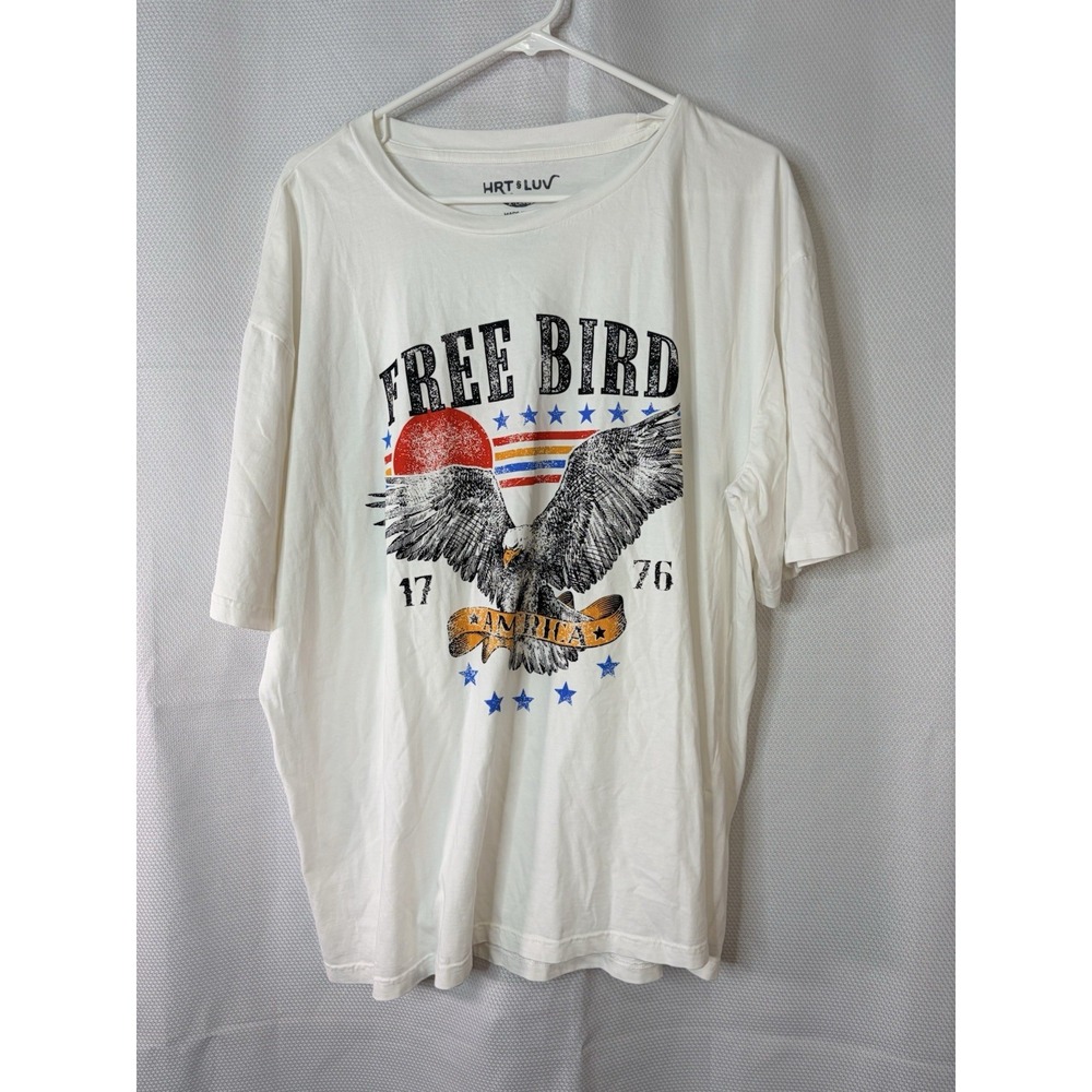 HRT LUV Free Bird Graphic Tee Women Oversized Eagle USA Print XL